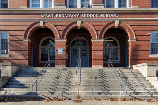 Entrance to West Broadway Middle School in Providence, Rhode Island.