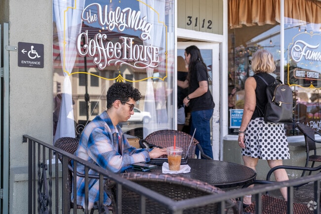 Enjoying a perfect afternoon with friends or just working at the Ugly Mug in the heart of Burbank.