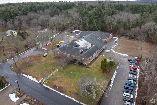 Aerial view of The Clayville School in Scituate, Rhode Isalnd.