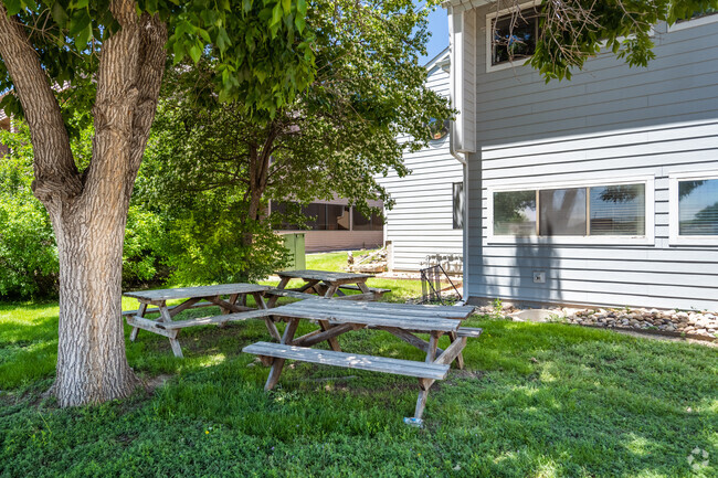 Picnic tables at Front Range Academy in Broomfield, Colorado.