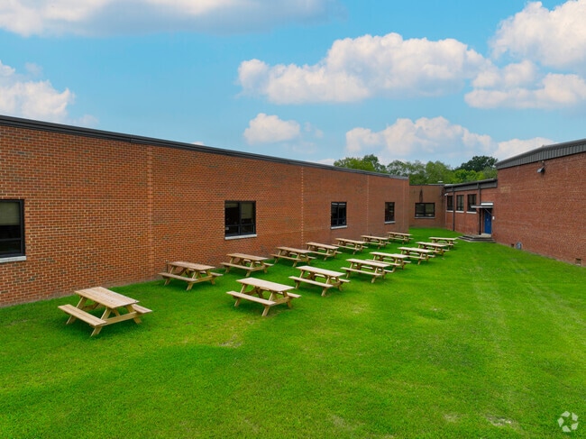 Outdoor seating at Glen Lea Elementary School.