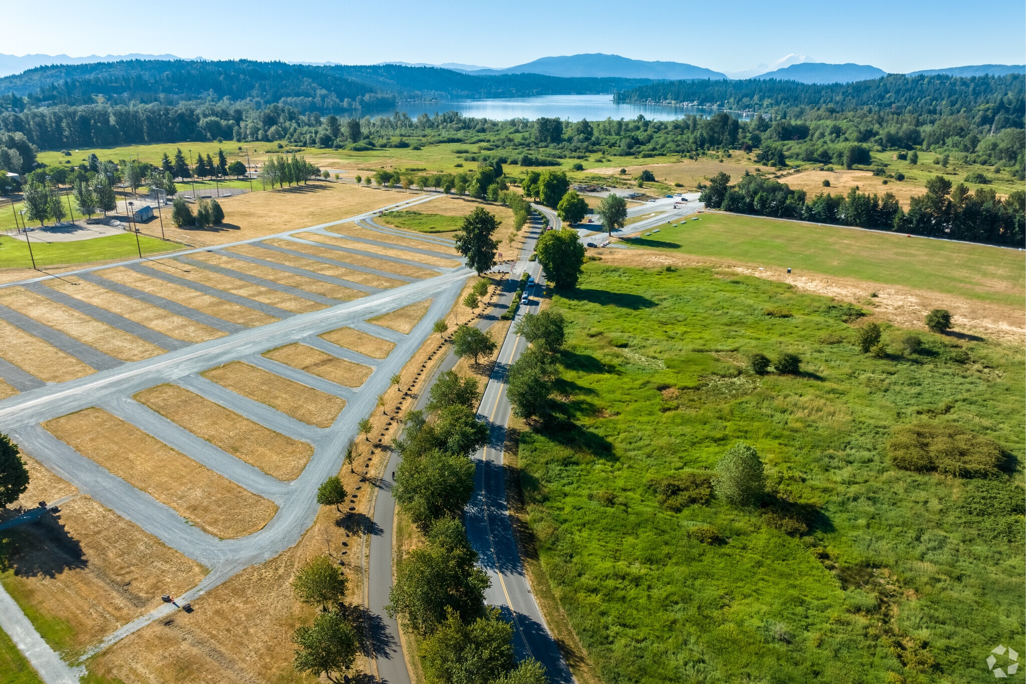 The expansive Marymoor Park, in Southeast Redmond with Lake Sammamish in the distance.