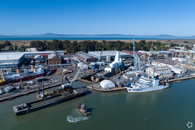 A working drydock employs some of the residents on Mare Island.