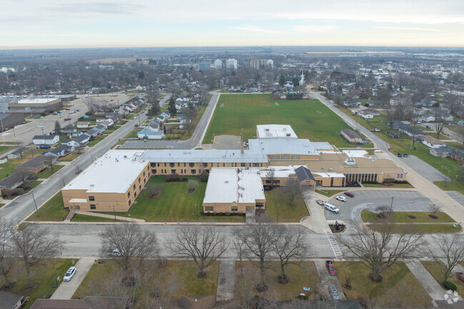 A view of the Manteno Middle School buildings from the street.