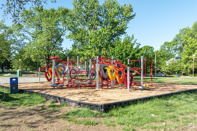 Newer playground equipment offers children a safe place to play at Liberation Park.