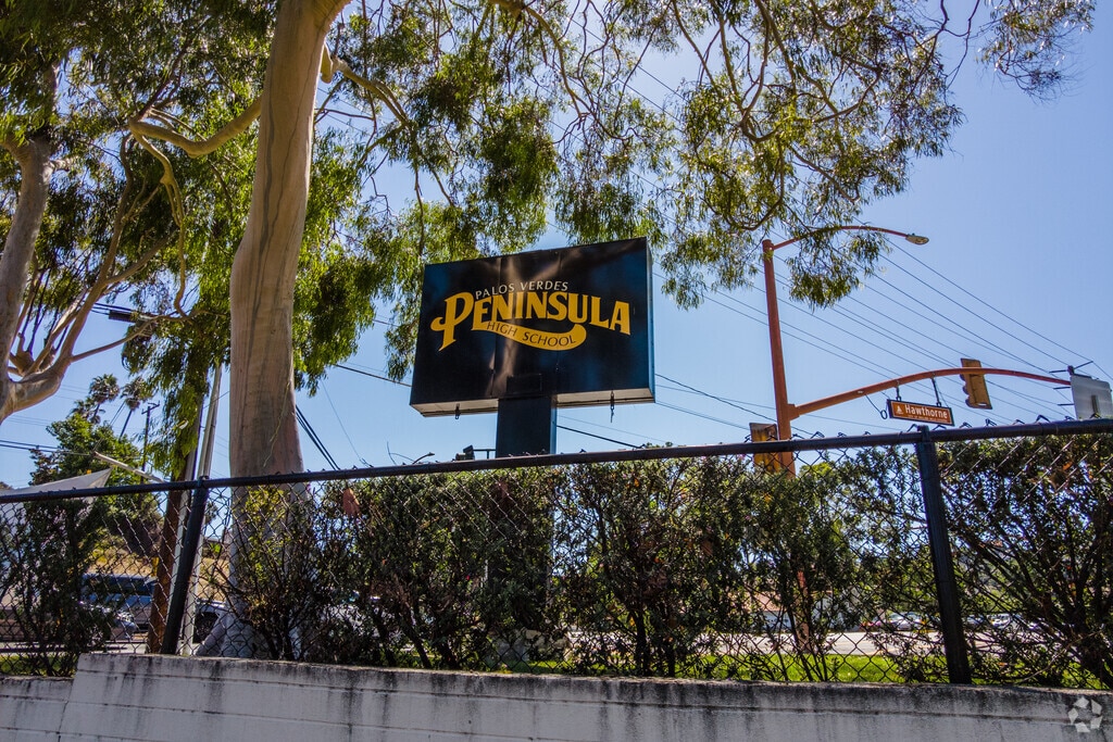 The school sign invites students to Palos Verdes Peninsula High School.