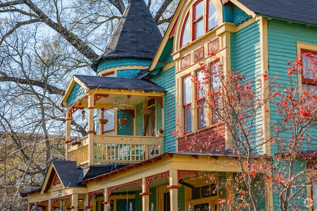 This colorful victorian home is a local favorite for its distinct architecture and design.