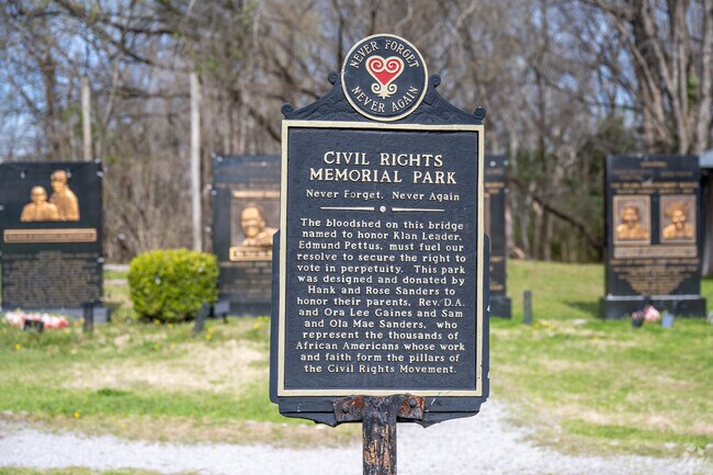 Discover the powerful story of Selma at the Civil Rights Memorial Park, where a multitude of informative placards brings to life the profound history of the Civil Rights movement in this iconic city.