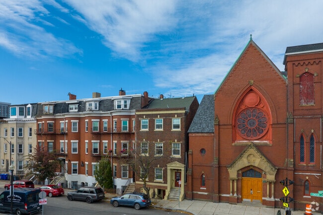 There are many brick-style triple-decker properties in Central Maverick Square.