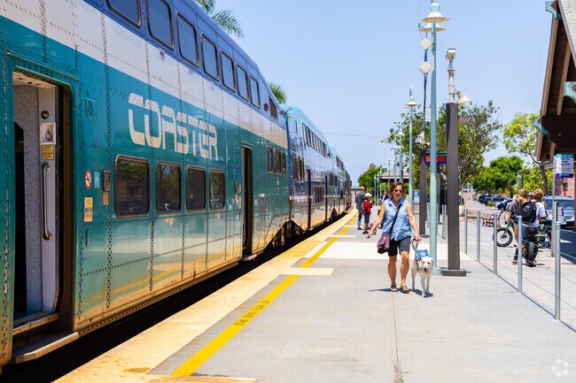 The COASTER and Amtrak trains stop at Carlsbad Village Station.