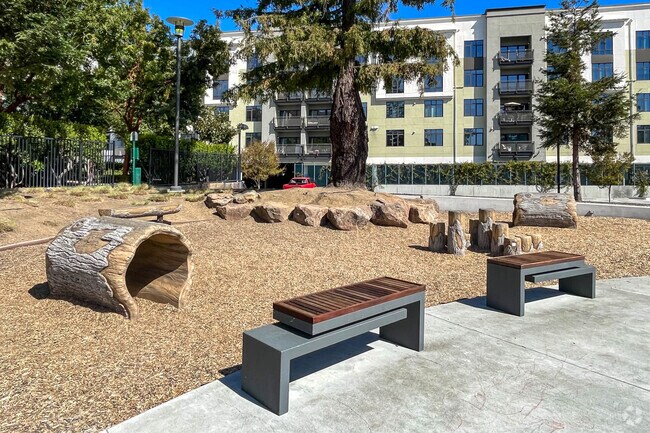 A sitting area offers rest to Downtown Cupertino residents at Main Street Park.