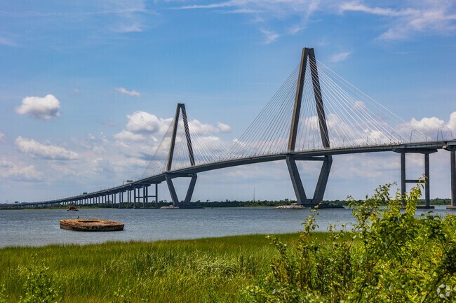 Patriots Point in Mount Pleasant has beautiful walking paths with stunning views of the harbor.