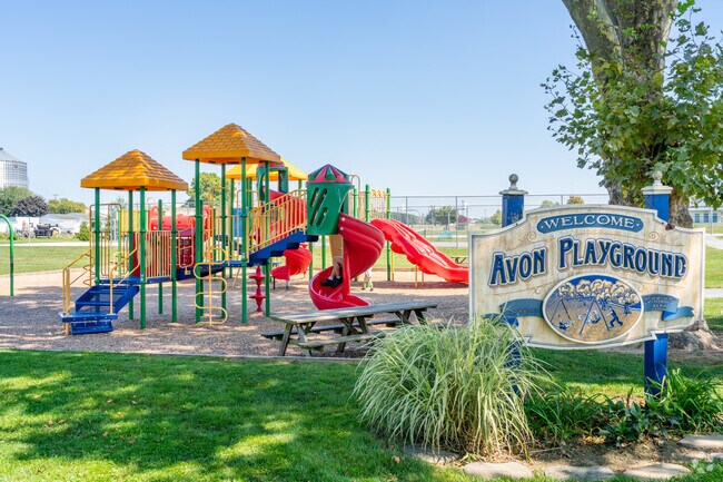 Avon Playground at Ironwood Community Park has big slides and fun climbing structures for kids.