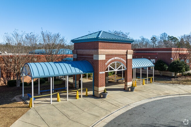 The entrance of Clemmons Middle School has a contemporary design.