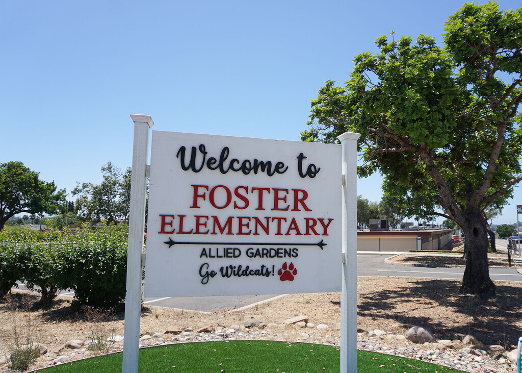Foster Elementary School sign in the Allied Gardens neighborhood.
