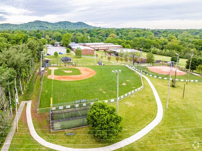 Aerial veiw of Crieve Hall Elementary school baseball fields in the Crieve Hall neighborhood.