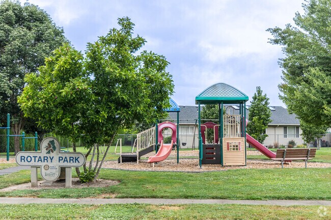 Rotary Park has a playground, a covered picnic area and tennis courts.