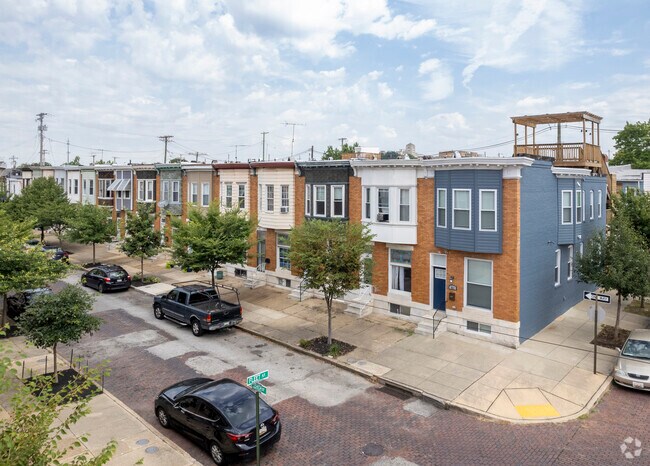 Rowhomes with bowed windows can be found in Greektown.