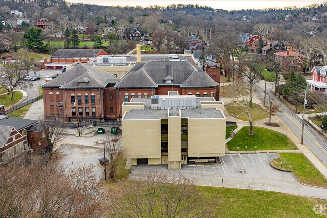 Edgewood Elementary STEAM Academy connects via a bridge to the other nearby buildings.