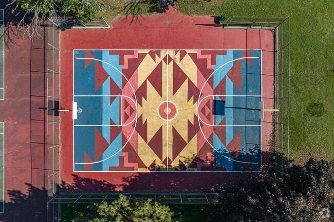 Warsaw Park in Slavic Village features a colorful basketball court.