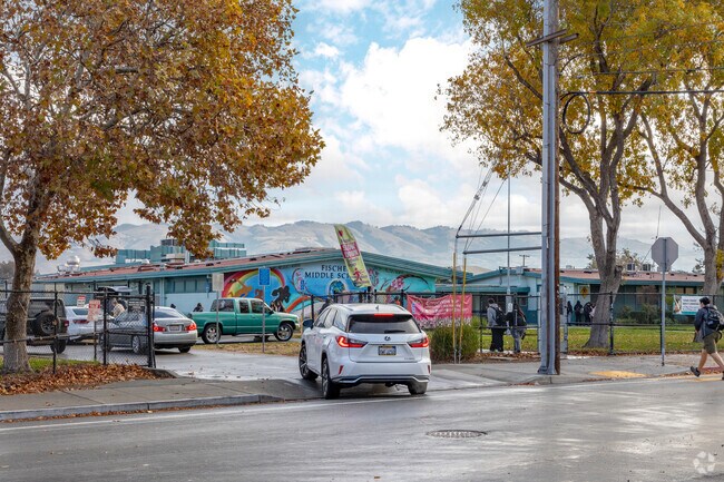 A view of the Clyde L. Fischer Middle School entrance from the street in San Jose.