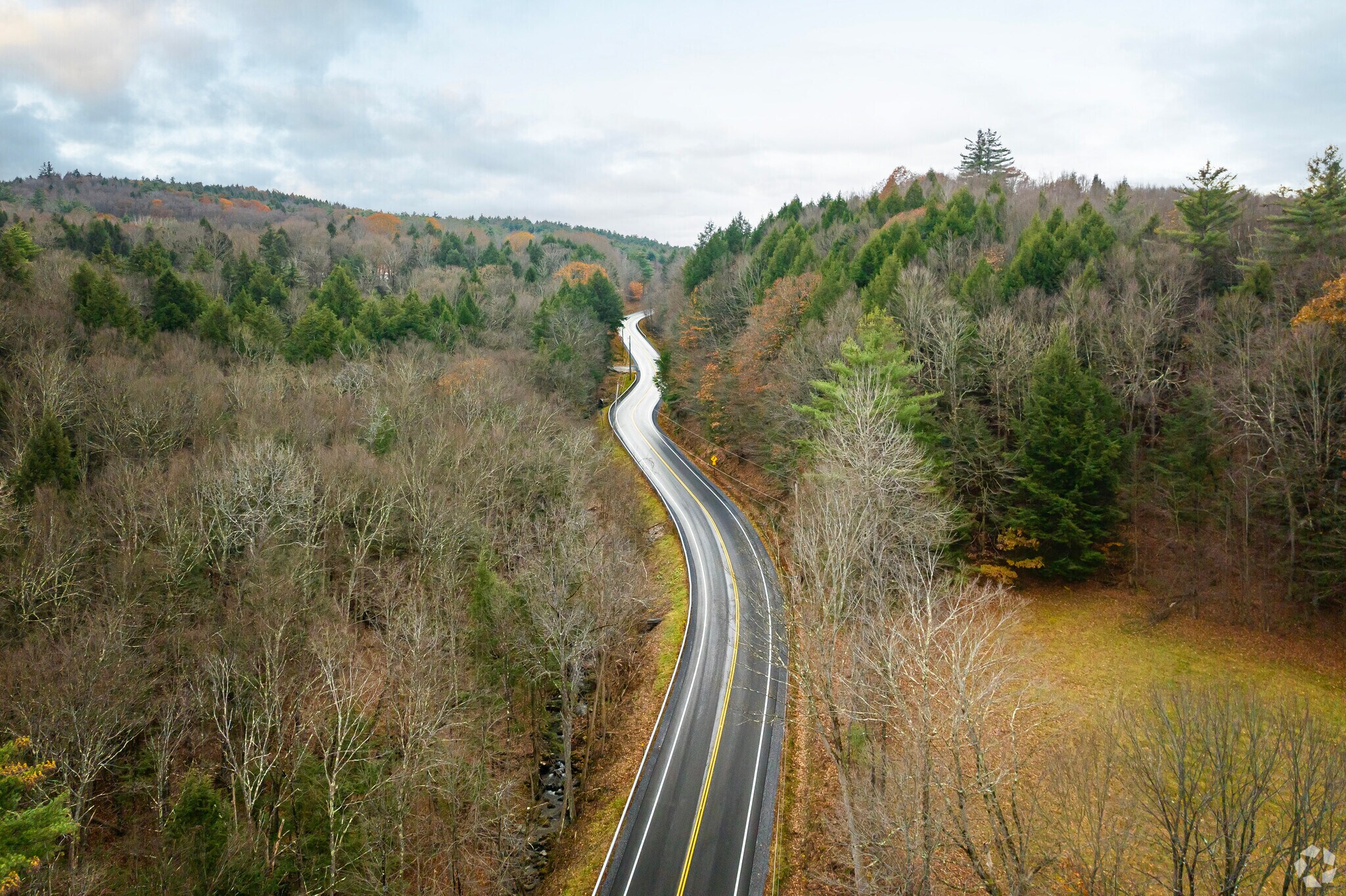 Winding roads cut through hills in Moreau Lake State Park and lead to Moreau's downtown area.