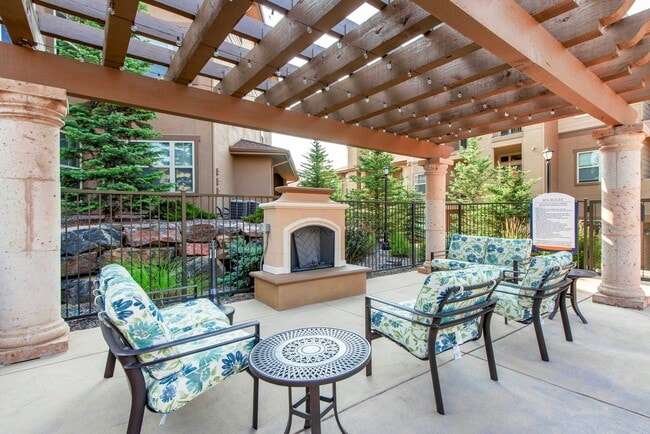 Outdoor fireplace and seating