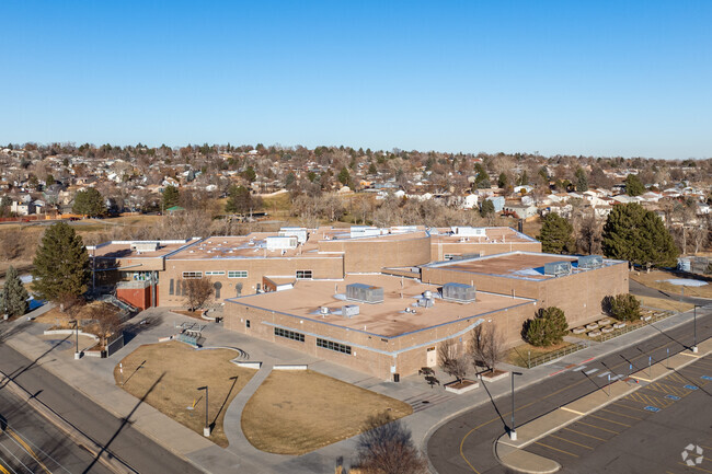 An overview of the main building at STEM Launch K-8 School in Thornton, Colorado.