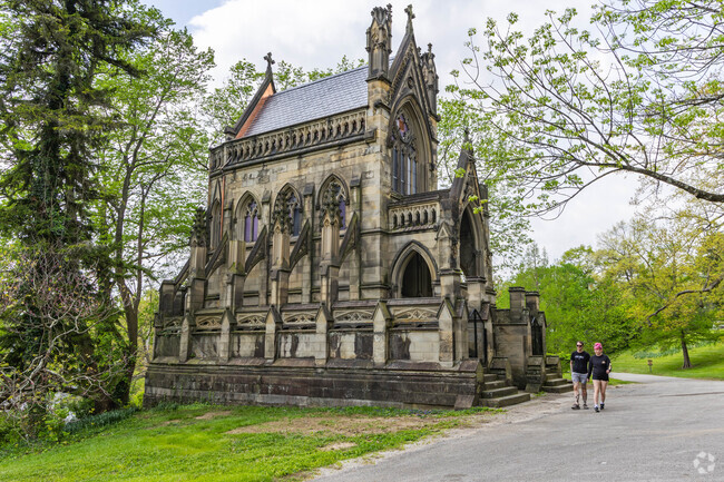 Gothic structures will amaze you as when taking a walk in Spring Grove Village.