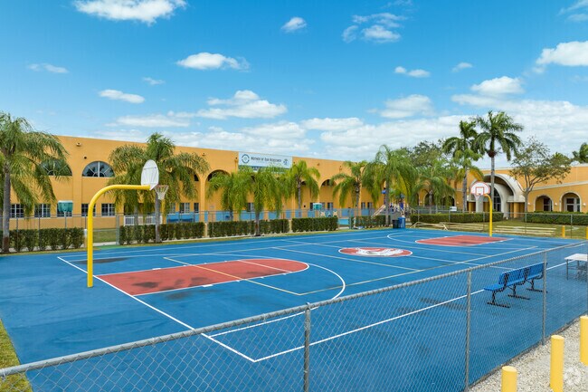 Mother Of Our Redeemer Catholic School has a large courtyard for playing sports.