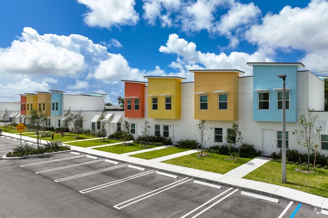 Brand new colorful townhouses in Riviera Beach neighborhood.