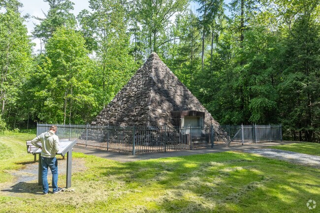 A stone pyramid marks President James Buchanan's birth site in Buchanan's Birthplace State Park.