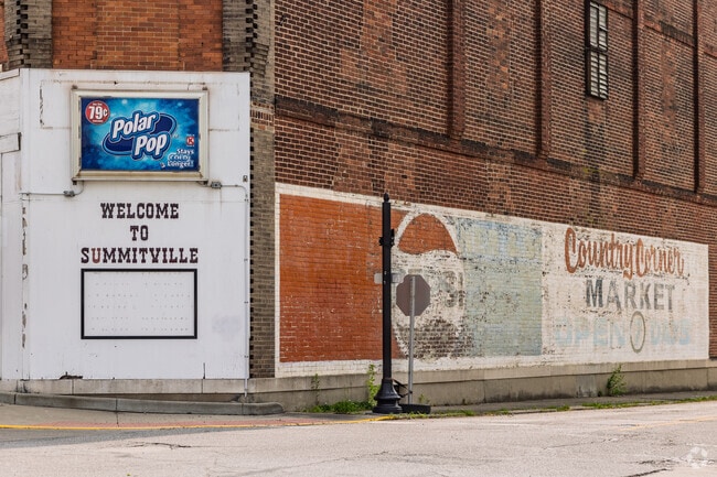 Downtown Summitville maintains its historic look with murals and brick buildings.