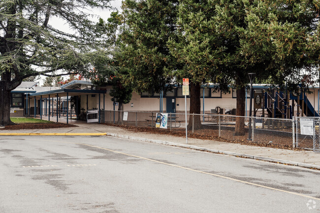 The entrance of Garden Gate Elementary School in Cupertino, California.