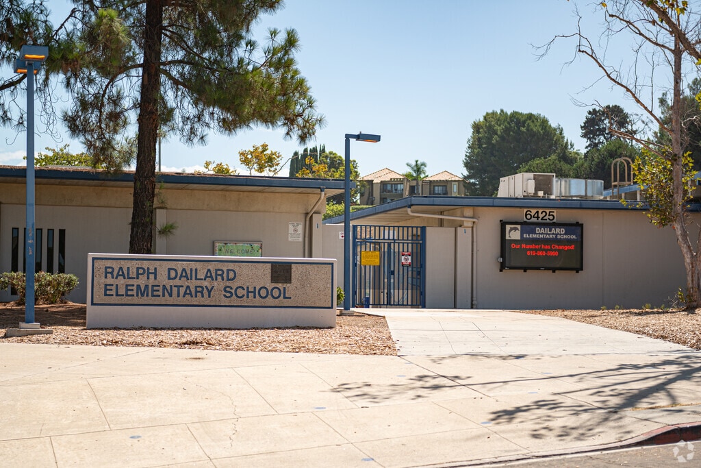 Ralph Dailard Elementary School sign entrance and main door.