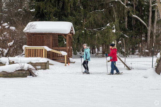 Frewsburg, nestled in Western New York, provides winter recreation opportunities like snowshoeing at the Audubon Community Nature Center near Conewango Creek.