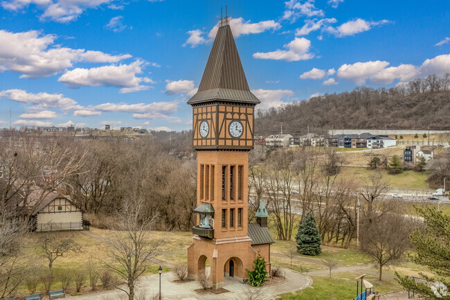 The Carroll Chimes Bell Tower is a 100-foot-tall, 43-bell carillon near Mainstrasse.