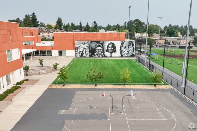 Robert Eagle Staff Middle School basketball courts.