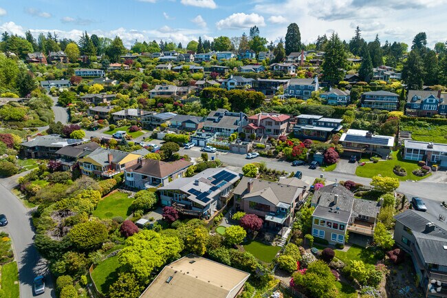 Overview of a residential area of the North Beach neighborhood located in Seattle, WA.