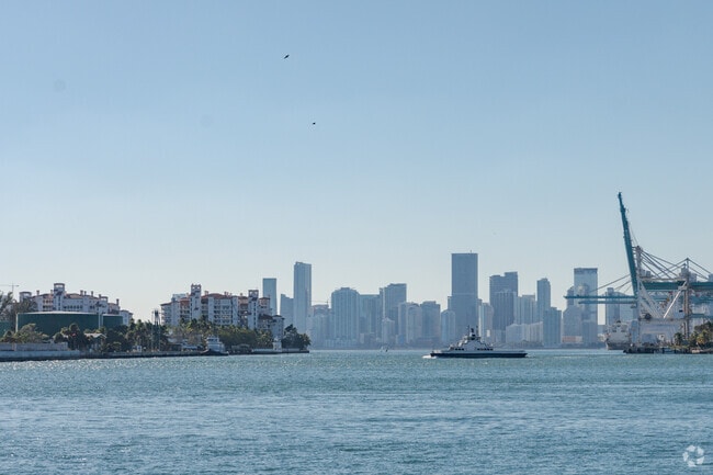 The Fisher Island ferry can be seen going back and forth from South Pointe Park.
