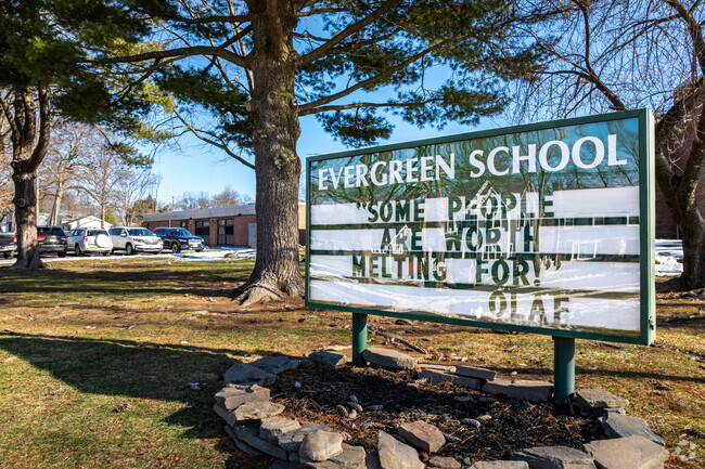 Evergreen Elementary School's amusing roadside signage, located in Scotch Plains, NJ.