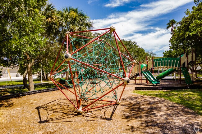 Children can test their climbing skills on the jungle gym at Lido Park.