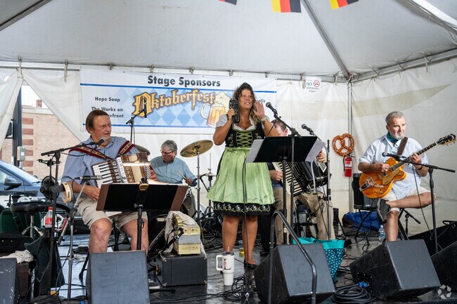 Polka bands play at the Oktoberfest in downtown Cuyahoga Falls, Ohio.
