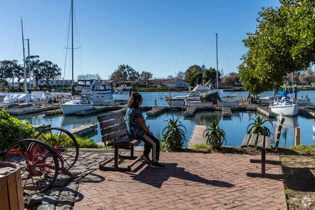 Embarcadero Cove Marina houses many businesses and boat docks.