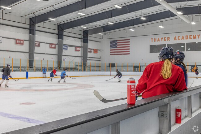 The local girls hockey team gets some practice in at Thayer Sports Center in Braintree Highlands