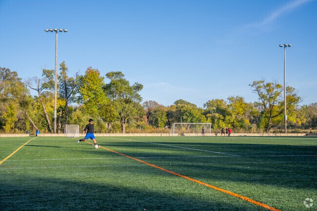 Pamela Park has a professional level soccer pitch with outdoor lighting.