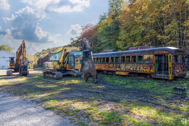 The Windber Trolley Graveyard creates an eerie landscape for visitors.