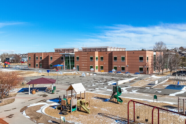 The rear play areas at Prairie Hills Elementary School in Thornton, Colorado.