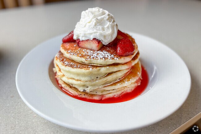 Make sure to try the strawberry stack pancakes when dining at Wild Eggs.