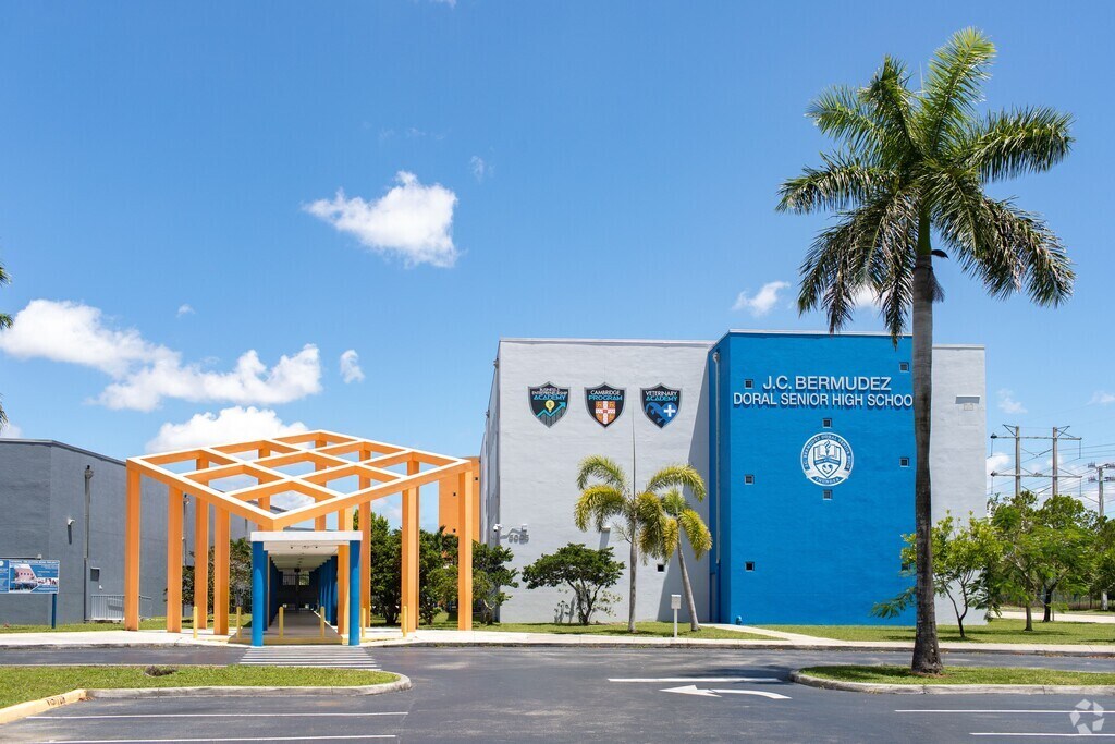 A wide shot for J.C. Bermudez Doral Senior High School.